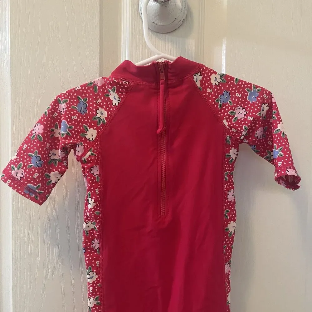 JoJo Maman Bebe Pink Floral Ditsy Duck Rashguard Swimsuit Girls Size 6-12 Months
